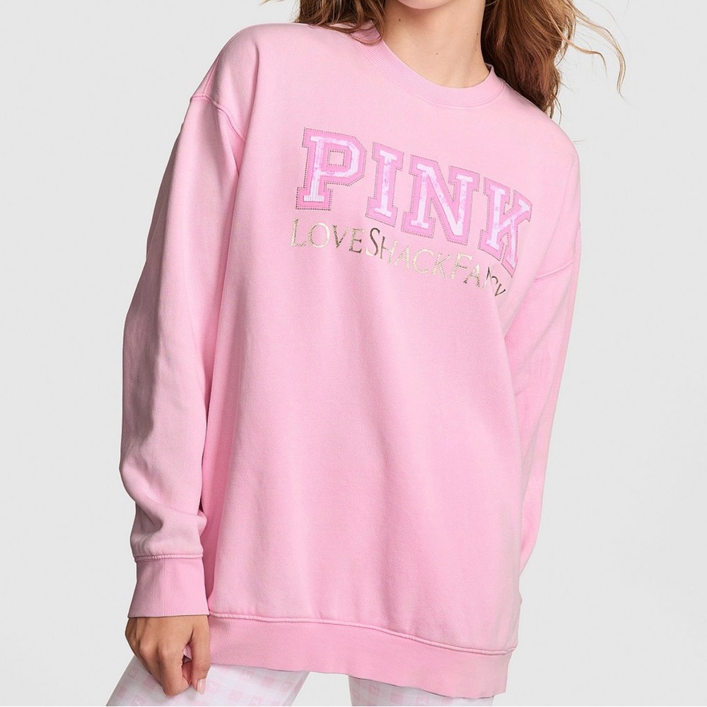 PINK x LoveShackFancy Oversized Crew Sweatshirt Limited Edition Size Small NEW
